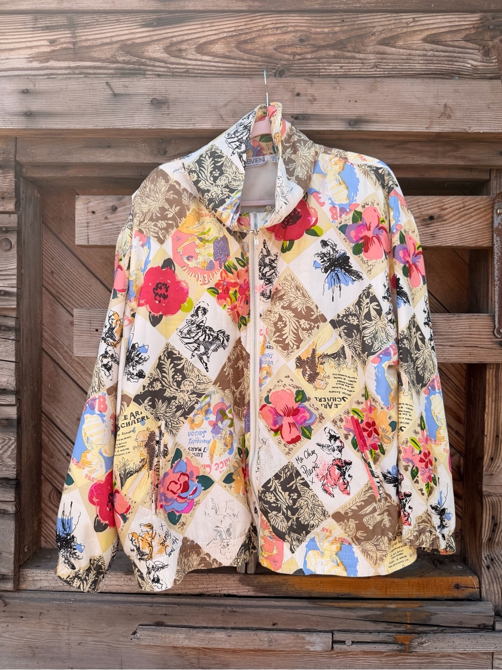 VINTAGE 100% Silk Patchwork Floral Bomber Jacket